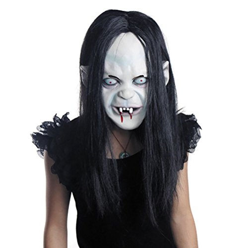 LUOEM Halloween Horror Grimace Ghost Mask Long Wig Hair Grudge Sadako Ghost Wig Creepy Scary Costume Mask for Halloween Party Supply
