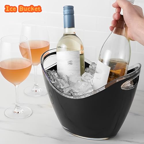 Beauenty Ice Bucket Wine Bucket,8L Wine Bucket Chiller for Parties, Acrylic Cooler Bucket for Champagne Wine Drinks Beer,Beverage Tub,Ice Tub,Bar Supplies（Black）