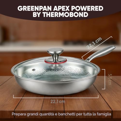 VeftBltrem Titanium Frying Pan with Lid, Titanium Hammered Pattern Frying Pans for Cooking, Scratch-resistant, Non-Stick, Pro Induction Frying Pan for Kitchen and Camping (22cm)