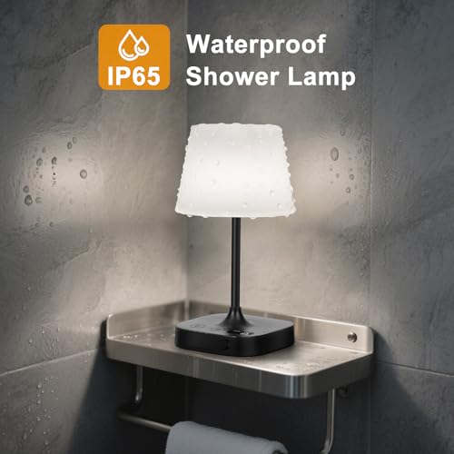 Eocean Rechargeable Waterproof Lamp for Shower, 12000mAh LED Cordless Table Bedside Lamp with USB Port, Small Wireless Battery Operated Touch Lamp for Bedroom, Bathroom, Kitchen, Outdoor