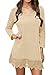 POZON Women's Long Sleeve A-line Lace Stitching Trim Casual Dress