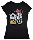 Disney Juniors T-Shirt Mickey & Minnie Mouse Front Back Print Distressed