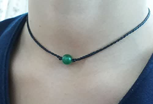 Ladies Black Leather Cord Choker With Green Jade Heart Pendant | 13-14 Inch | Handmade UK - View #2