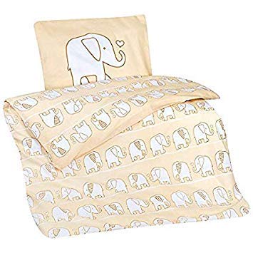 Aminata Kids Children's Bed Linen Elephant Africa Kids Boys Girls Baby Bedding Set 100 x 135 cm Cotton Beige Soft & Cuddly with Zip