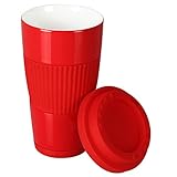 Yilove Coffee Mug With Lid, BPA-free, Ceramic, 16 Ounce-Red