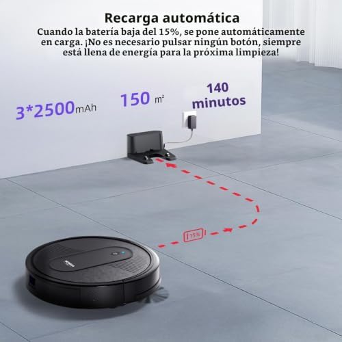 Robot Aspirador,Robot Aspirador y Fregasuelos 4000Pa Presión de Succión, Autonomía 140 Minutos, Sensores Anticaídas y Cepillo Multifunción, TotalSurface, App Control