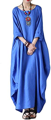 FLORHO Women's Maxi Dresses Solid Kaftan Loose Cotton Long Dress Improve  for Americans, A-light, Small price in Saudi Arabia | Amazon Saudi Arabia |  kanbkam