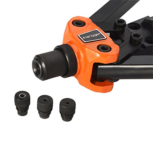 Langger Heavy Duty Pop Rivet Gun, Hand Riveter with 3 Different Nozzles, Nozzle Wrench- Applications Include Sheet Metal, Automotive, Duct Work, etc