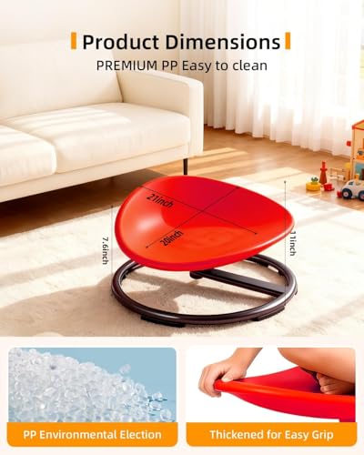 HELEE Spinning Chair for Autistic Kids, Sensory Swivel Chair, 220LBS Weight Capacity, Training Body Coordination, Indoor and Outdoor Sensory Toy for Children with ADHD/Autism (Red, L)
