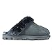 CLPP'LI Womens Slip on Faux Fur Warm Winter Mules Fluffy Suede Comfy Slippers-Grey-8