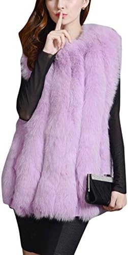 Women's Fashion Purple Winter Thick Waistcoat Faux Fox Fur Warm Vest Jacket Coat M