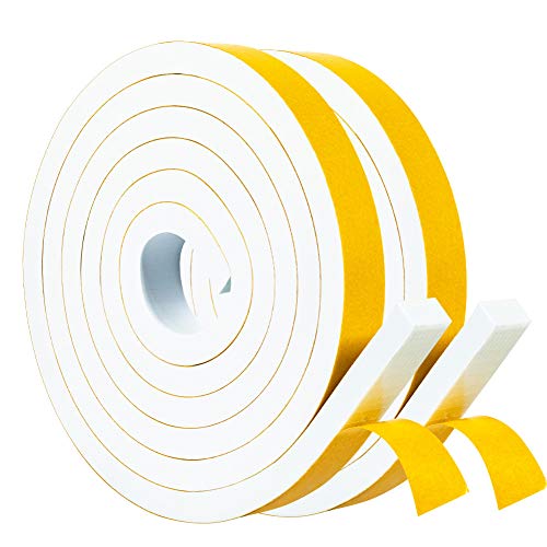 Yotache White Foam Weather Stripping Tape 2 Rolls 3/4 Inch Wide X 3/8