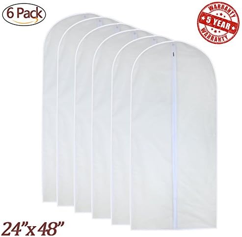 Garment Bags Cover（24'' x 48''）with Dust-proof and Moth Prevention Organize Your Clothes in Travel or Storage Like Down Jacket Jeans Pants（6 Pack ）