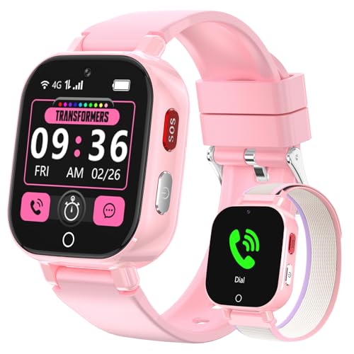 Transformers 4G Children's Smart Watch, Children's Phone Watch with GPS, Video Call/Voice Chat Fashion School Pedometer IP68 Waterproof Smartwatch for Boys Girls