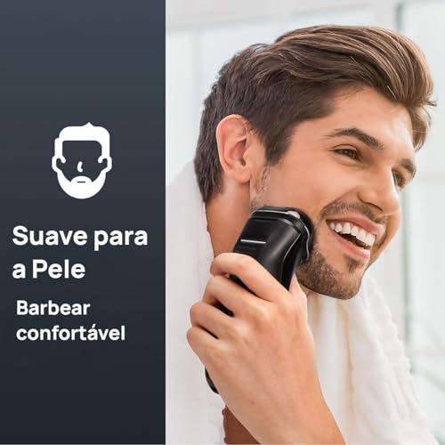 Aparelho de Barbear Elétrico Masculino Sem Fio, Barbeador Rotativo à Prova d’Água para Uso Seco e Molhado, Carregamento USB Rápido, Aparador Pop-up, Lâminas de Precisão, Preto