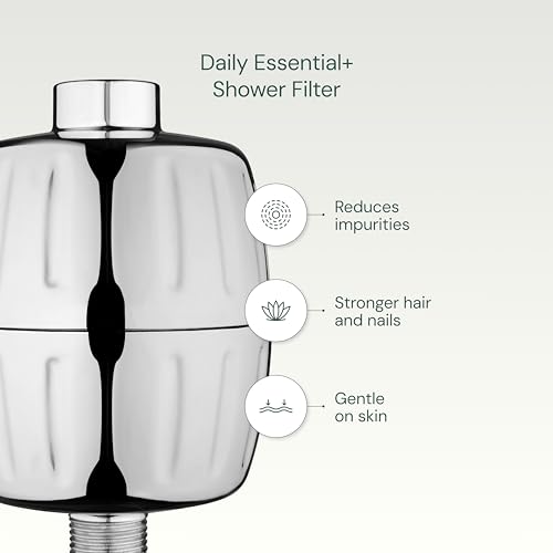Aquabliss SF500 Daily Essential+ Shower Filter - Brushed Nickel | Heavy-duty shower filter, coconut shell carbon, reduces chlorine and sediment, sediment guards included, SF500