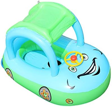 Inflatable Baby Pool Float, baby Swimming float with Canopy baby swimming rings-green