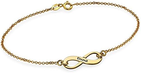 Personalized 925 Sterling Silver Infinity Bracelet Custom Made with Any Names (gold-plated-base 6.5"(16.5cm)-Average) Golden6.5 inches