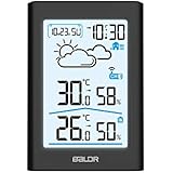 BALDR Indoor Outdoor Thermometer & Hygrometer with White Backlight, Digital Wireless Weather Station, Temperature Monitor, Humidity Gauge Meter, Battery-Operated, Black