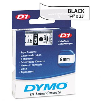 DYMOamp;reg; D1 Standard Tape Cartridge for Dymo Label Makers, 1/4in x 23ft, Black on Clear