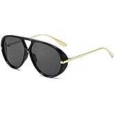 IKANOO Oversized Aviator Sunglasses for Women Men Trendy Large Big Double Bridge Shield 70s Sun Glasses