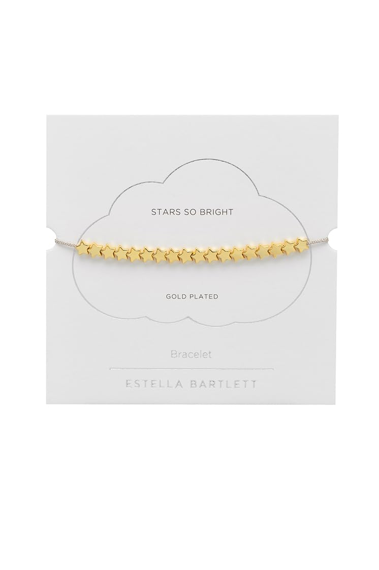 Estella Bartlett Stars So Bright Bracelet – Gold Plated Star Charm with Silver Metallic Cord, Adjustable Friendship Bracelet for Women, Dainty Gift for Her