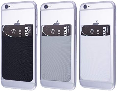 Casism Adhesive Phone Wallet Stick On Phone Card Holder Phone Card Pouch for iPhone Android & All Smartphones (3 PCS, Gray, White & Black)