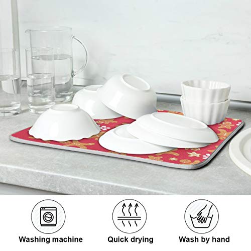 Dish Drying Mats For Kitchen Counter, Christmas Gingerbread Family