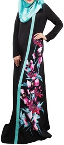 MirrorWomen Mirror Women's Girls Abaya Floral Vogue Kaftan Muslim jalabiyas Maxi Dress Black S
