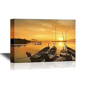 Canvas Wall Art - Fisherman Paddle Boat in Sunrise - Gallery Wrap Modern Home Art | Ready to Hang - 12x18 inches