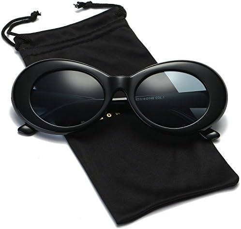 Dumok Clout Goggles Retro Oval Mod Sunglasses Kurt Cobain With Black Frame/Grey Lens