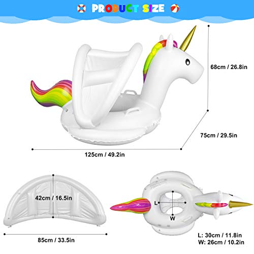 image for Meland Baby Pool Float with Canopy - Unicorn Inflatable Swimming Pool 