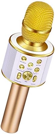 Verkstar Bluetooth Wireless Microphone Karaoke, with Duet and Accompaniment Function, Portable Karaoke Speaker Home Birthday Party Machine for iPhone/Android/PC/all smartphones (Gold)