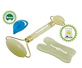 Jade Roller & Gua Sha Set by Trend On Hand | 100% Natural Jade Stone | Handmade | Anti Aging Skin Therapy Massager for Facial Slimming | Soft Silicone Scrub for Face and Neck Rejuvenation