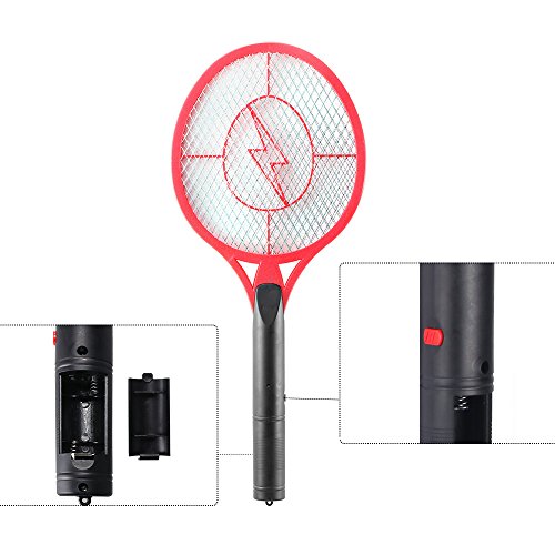 Electric Bug zapper, ALLOMN Fly Mosquito Swatter Racket with Battery Operated Unique 3-Layer Safety Mesh for Indoor Outdoor Pest Control (Red)