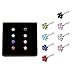 LOYALLOOK 8Pcs Surgical Steel Crystal Flower Nose Ring Stud Straight Bone Stud Ring with Box