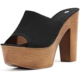 Lossarye Women's Open Toe Platform Chunky High Heel Mule Sandals Slip On Wedge Fish Mouth Slides Sandals Comfortable Dress Sandals