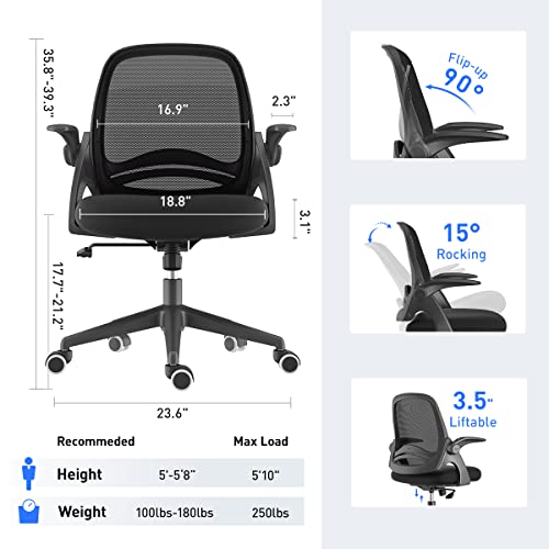 Hbada Office Chair with FlipUp Armrests, Desk Chair with Saddle