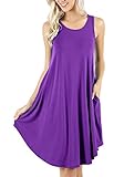 peassa Womens Sleeveless A Line Loose Casual T Shirt Dress with Pockets Purple XL