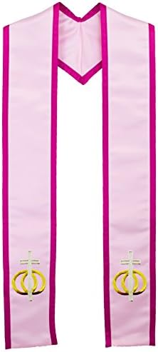 Pink Satin Clergy Stole Embroidered Wedding Rings Unity Cross for Weddings