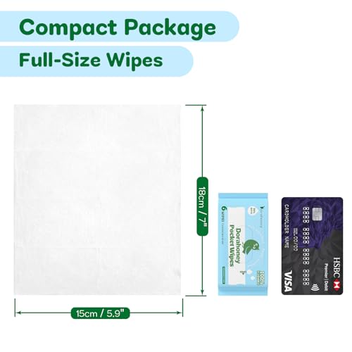 Flushable Travel Size Wet Wipes - Mini, Plastic Free & Unscented, Moist Toilet Paper for Travel with 99% Water, Hypoallergenic for Sensitive Skin, Pocket Size, 48 Pieces (8 Packs)