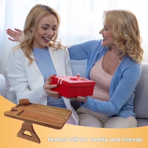 Comfoyar Sofa Arm Tray, Wooden Table Armrest Clip Sofa with Wine Glasses Holder, Folding Sofa Table with Phone Holder Rotatable 360°, Sofa Tray for Appetizers Drinks Remote Control