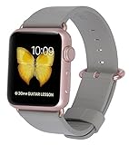 JSGJMY Apple Watch Band 38mm Leather Strap Replacement Watchbands for iWatch Series 2 Series 1 Edition Sport (Green Grey+Rose Gold Clasp)