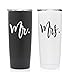 Mr. & Mrs. Charcoal & White Coffee Tumbler Set - 2 20oz Stainless Steel Polar Pro Double Wall Insulated Bride Groom Honeymoon Cups with Lid
