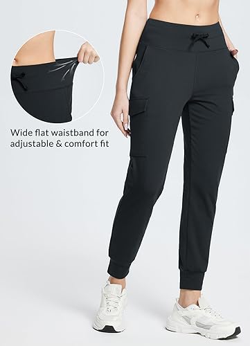 BALEAF WOMEN’S FLEECE LINED JOGGER PANTS HIKING WATER RESISTANT THERMAL HIGH WAIST CARGO POCKETS TRAVEL WINTER BLACK M