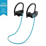 PrimeWire Powerbuds Bluetooth Earbuds, The Best Wireless Sports Earphones w/ Mic IPX7 Waterproof HD Stereo Sweatproof In Ear Earbuds for Gym Running 8 Hour Battery Noise Cancelling Headphones- Blue