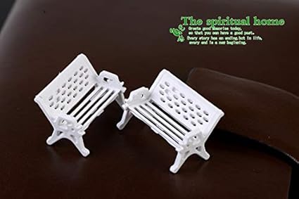 Seat Miniature Decor White Park Bench Seat Miniature Micro Landscape DIY Garden Ornaments Yard Decor Accessories Supplies(L-White)