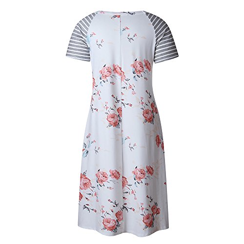 Poptem Womens Midi T-Shirt Dresses Short Sleeve A-Line Ruffles Floral Print Casual Summer Beach Loose Sundresses - Thumbnail 6