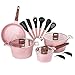 Ceramic Cookware Sets Dishwasher Safe Scratch Resistant PFOA Free Nonstick Induction Kitchen Aluminum Cookware Set with Cooking Utensil Pack -16 Pink