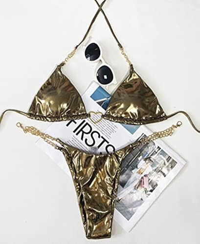 JUMISEE Women's Piece Shiny Metallic Triangle Bikini Sexy Cross
